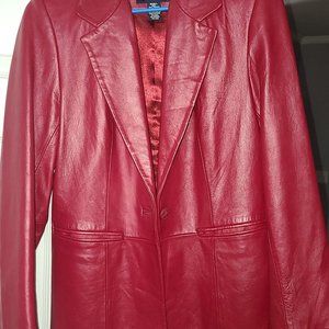 Red Leather Blazer Jacket